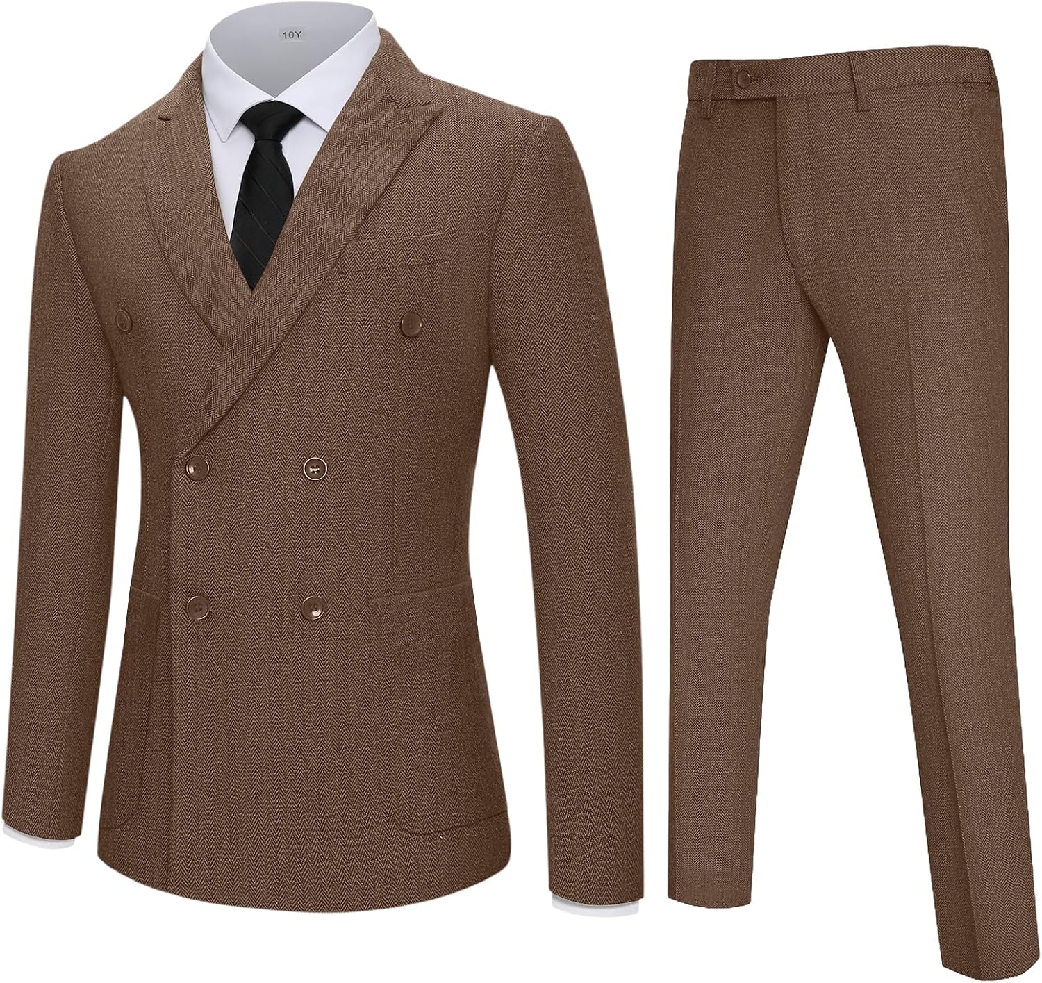 Retro Tweed Suits for Men 2 Piece Herringbone Double Breasted Suit Men Business Tuxedos Western Wedding Groom Suit