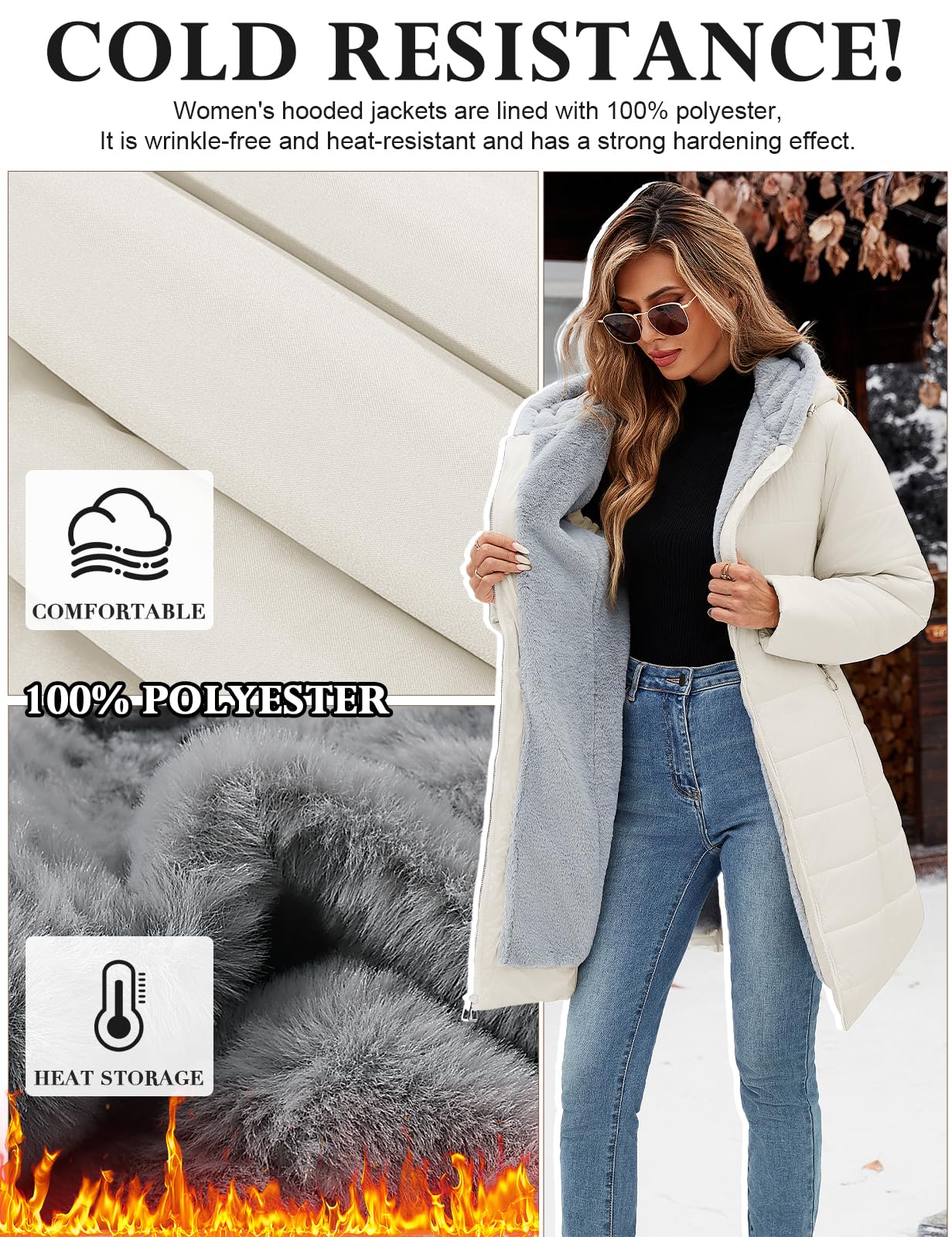 CMTOP Chaqueta Mujer Invierno Cálido Abrigo Acolchado Mujer Forro Polar Chaqueta Cremallera Largo con Capucha Termico Abrigo Casual Elegante Cazadora Hoodie Parka con Bolsillos