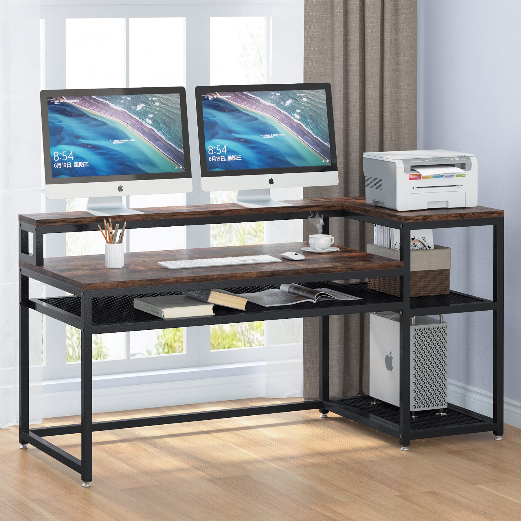 Buy Tribesigns Computer Desk with Monitor Stand Shelf, 63 inch