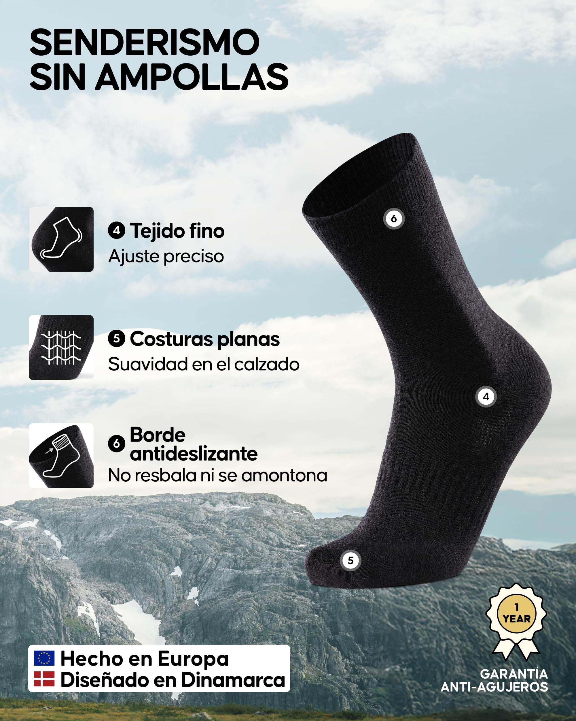 DANISH ENDURANCE Calcetines Ligeros de Senderismo en Lana Merino, Transpirables y Antiampollas, 2 o 4 Pack