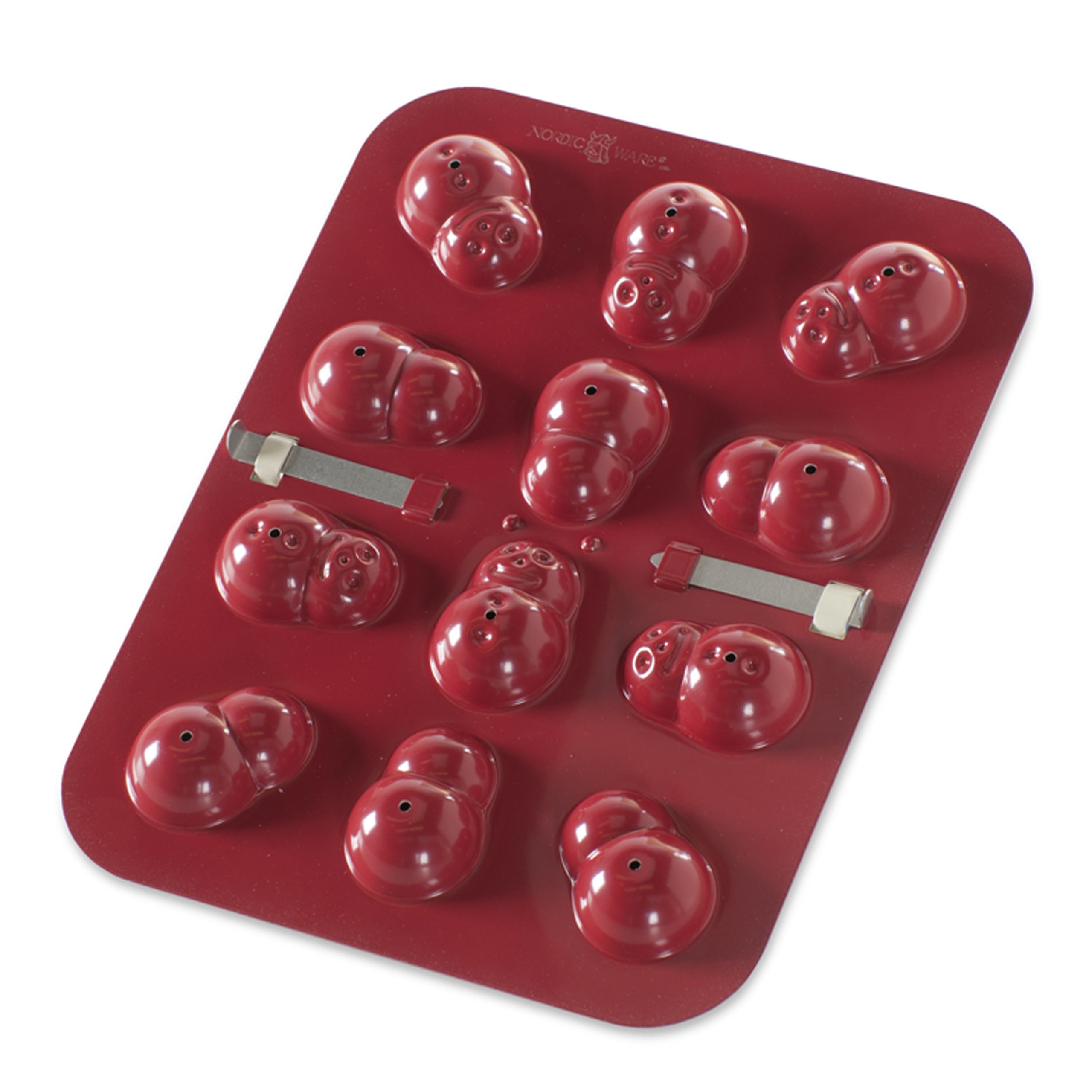 Nordic Ware 43609 12-Cavity Snowman Cake Pops Pan, Red