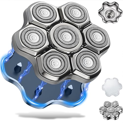 Cabezales de repuesto universales para afeitadora de cabeza magnética, 7 cuchillas, cuchillas de repuesto para hombres calvos, compatibles con