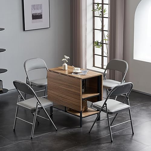 Miniatura 6 de Paquete de 4 sillas plegables con asientos acolchados, silla de escritorio ergonómica, hierro y PVC, silla plegable de metal potable para