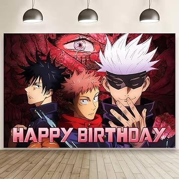 Cartoon for Jujutsu Manga Kaisen Happy Birthday Backdrop Birthday Party Supplies Kawaii Background for Boys Girls,Happy Birthday Banner Backdrop for Kids Party Decorations5x3ft.