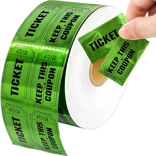 ceiba tree 1000 Raffle Tickets Double Roll Metallic Green Foil Ticket for Events Carnivals Entry Class Reward Prizes Christmas Happy Holidays Supplies