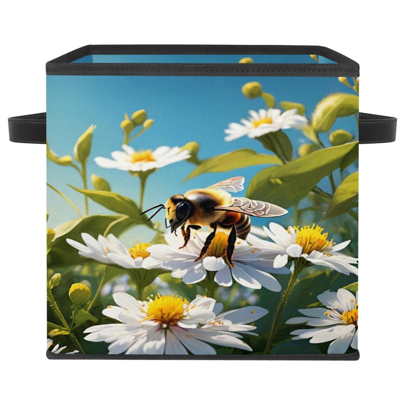Grand cube de rangement pour placard chambre et salon motif fleur et abeille