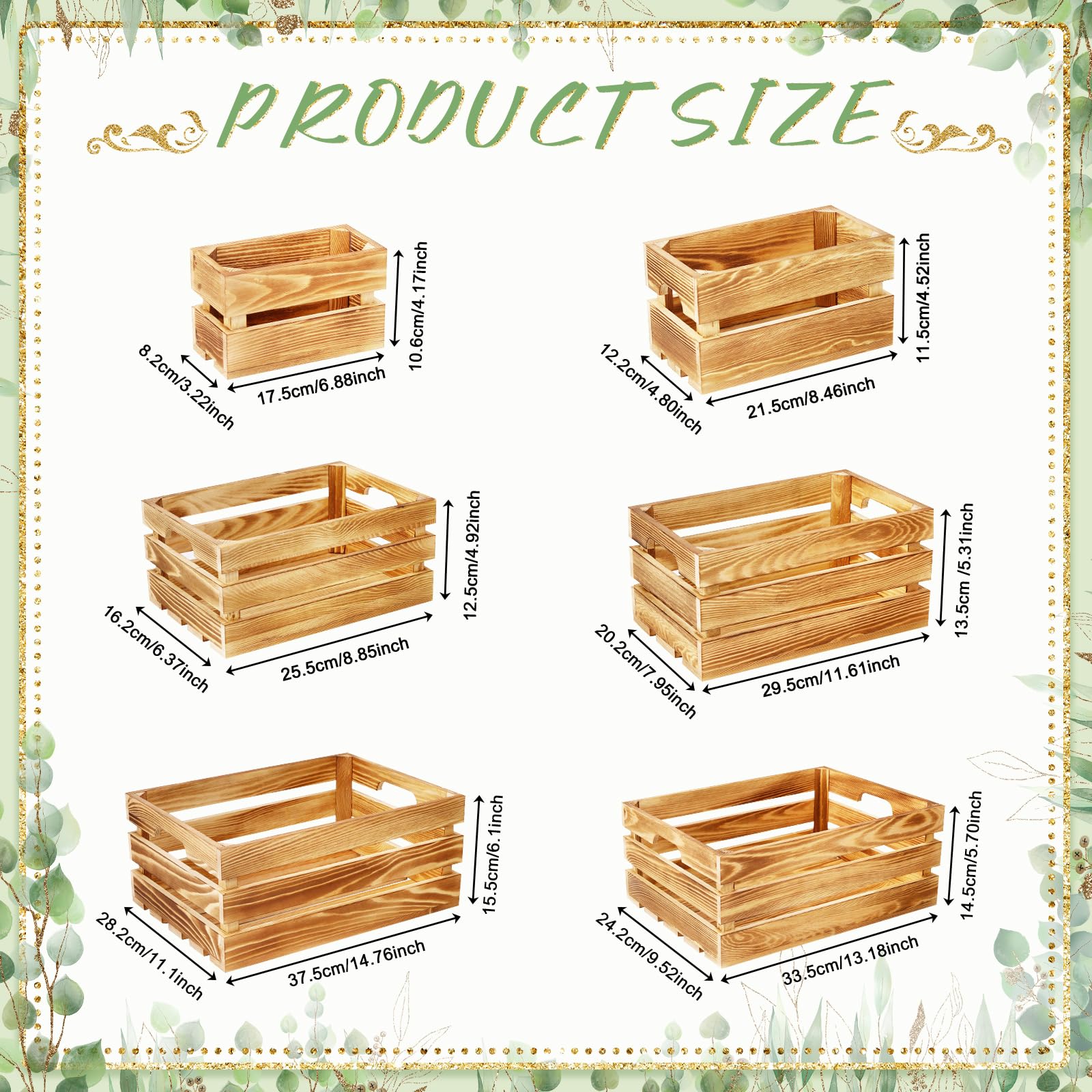 6 cajas decorativas de madera para exhibición, cajas de madera blanqueadas para exhibición rústica, almacenamiento de 6 tamaños grandes, pequeñas cajas de almacenamiento decorativas de madera