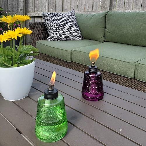 Miniatura 5 de TIKI Brand Carnival - Antorcha de mesa  Cristal azul, verde y morado  Iluminación exterior en patio, patio trasero, paquete de 3, 6 pulgadas, 1120163