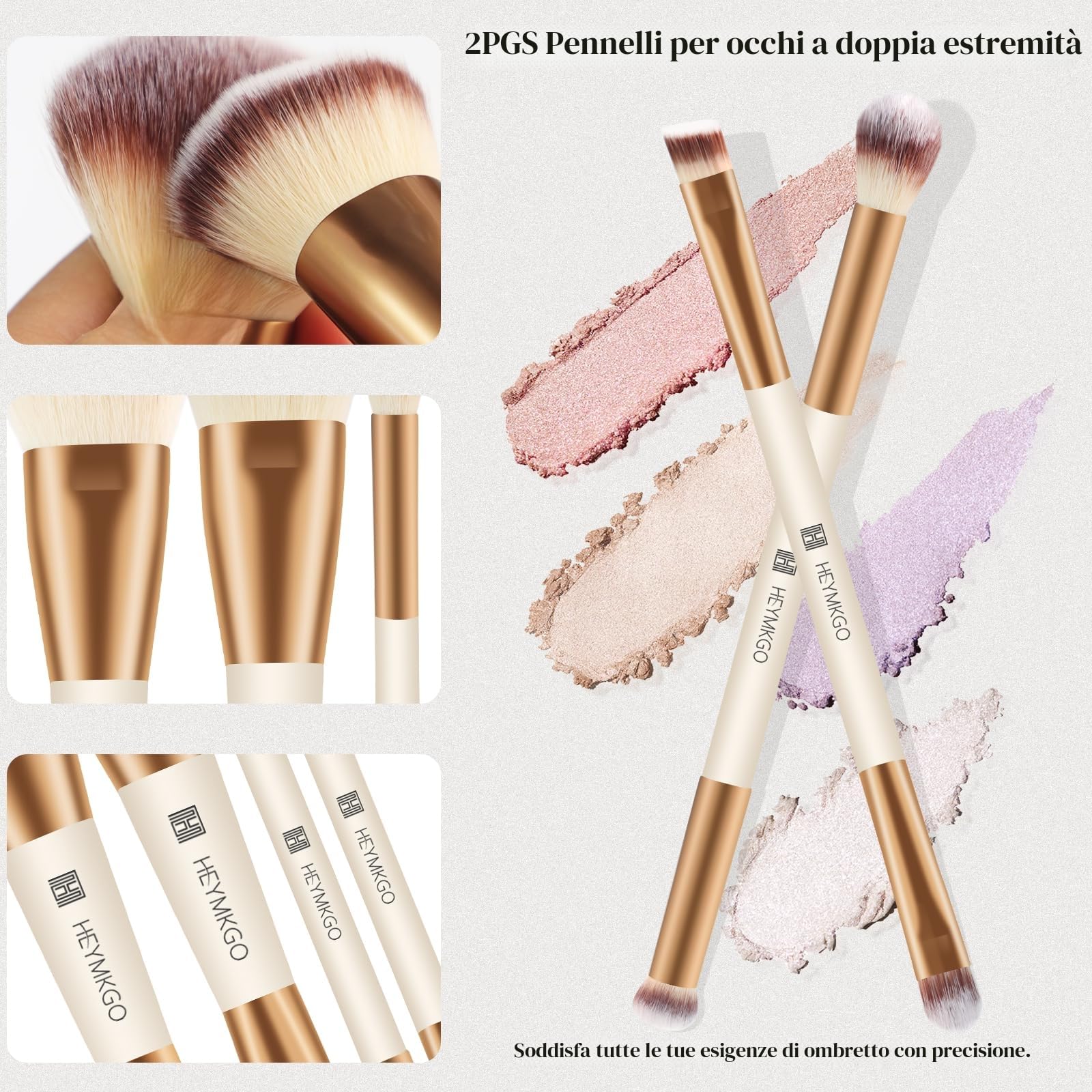 HEYMKGO Pennello Fondotinta 4 pezzi Pennello a doppia estremità 2-in-1 Pennelli Make Up Kabuki Pennello Professionale Fondotinta Cipria Fard Correttore Ombretto liquidi Crema pennello contouring viso