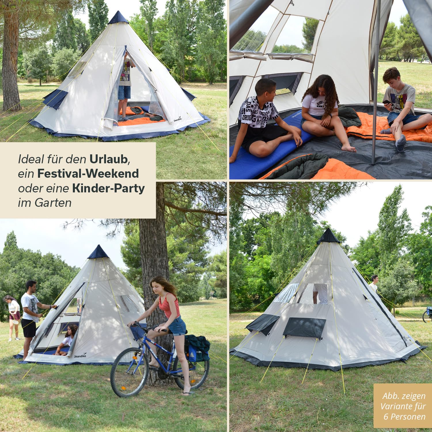 Skandika Tipi 10 Protect Tienda de campaña Tipo Tipi para 10 Personas | Impermeable, Suelo de Tienda Cosido, mosquitera, más de 2,5 m de Altura, 3000 mm de Columna de Agua