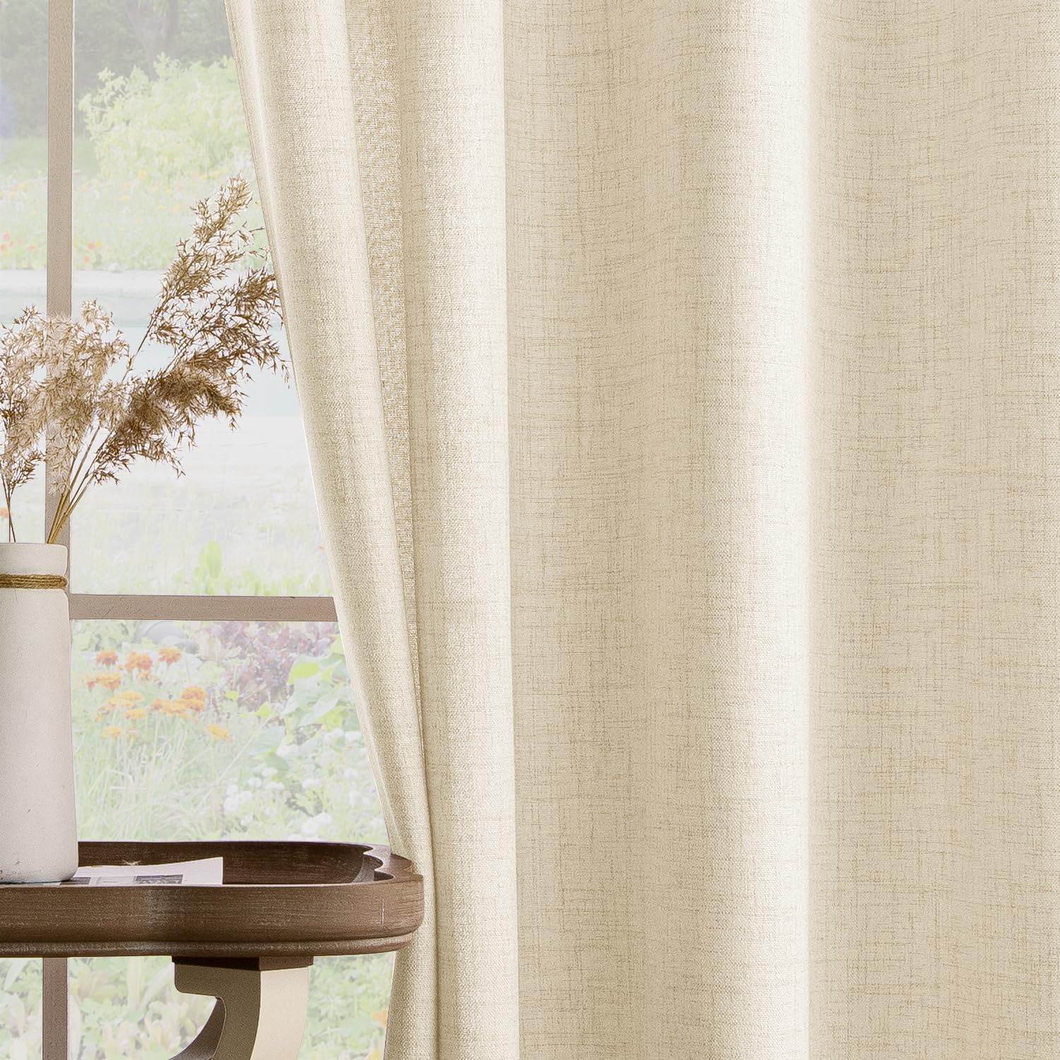MIULEE Cortinas de Lino con Efecto de Anillos 2 Piezas Natural 140 x 245 cm