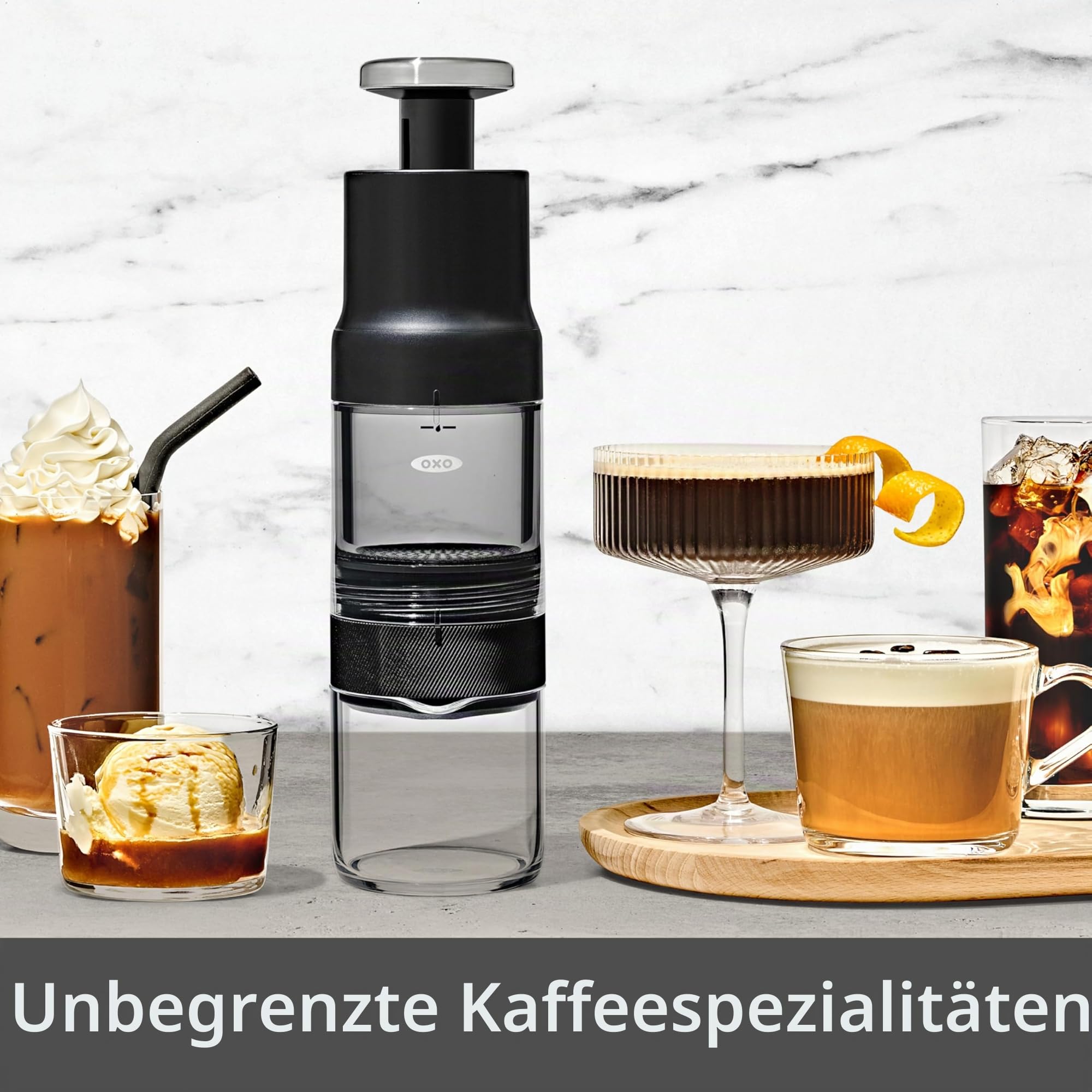 OXO Brew Rapid Brewer – Tragbare manuelle Kaffeemaschine, integrierter Edelstahlfilter, einstellbare Stärke, kompakt und leicht, keine Pads oder Papierfilter erforderlich