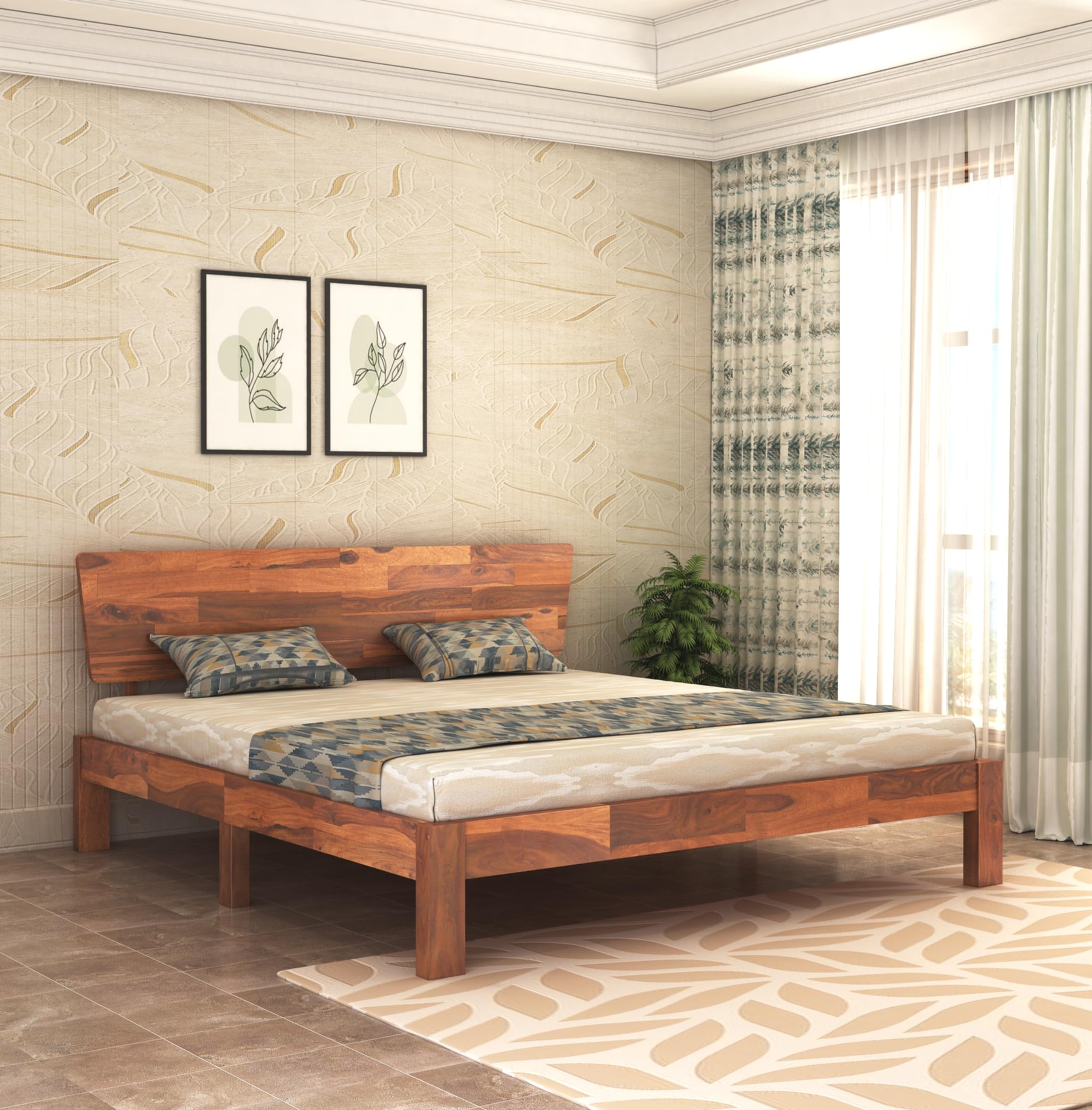 STRATA FURNITURE Sheesham Wood Terra King Size Bed Without Storage Wooden Double Bed Cot Palang for Bedroom Living Room (Honey Finish)
