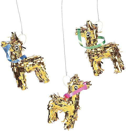 Mini decoraciones de piñata de burro con flecos dorados (juego de 3) suministros de fiesta de Cinko De Mayo