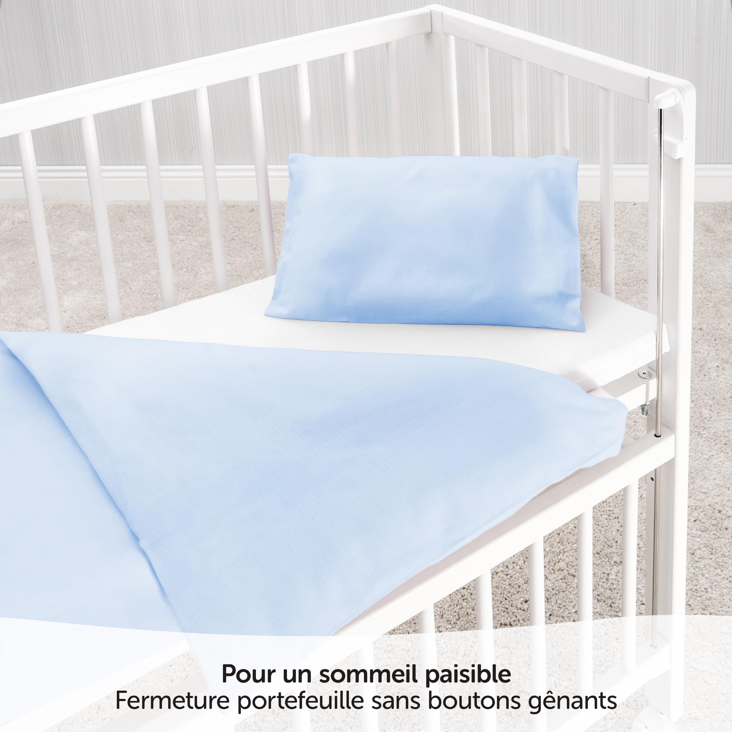 Makian Parure de Lit Bébé 80x80 cm / 35x40 cm | Lot 2 pièces Housse de Couette Enfant et Taie d’Oreiller en 100% Coton | pour Berceau, Nacelle, Couffin - Bleu