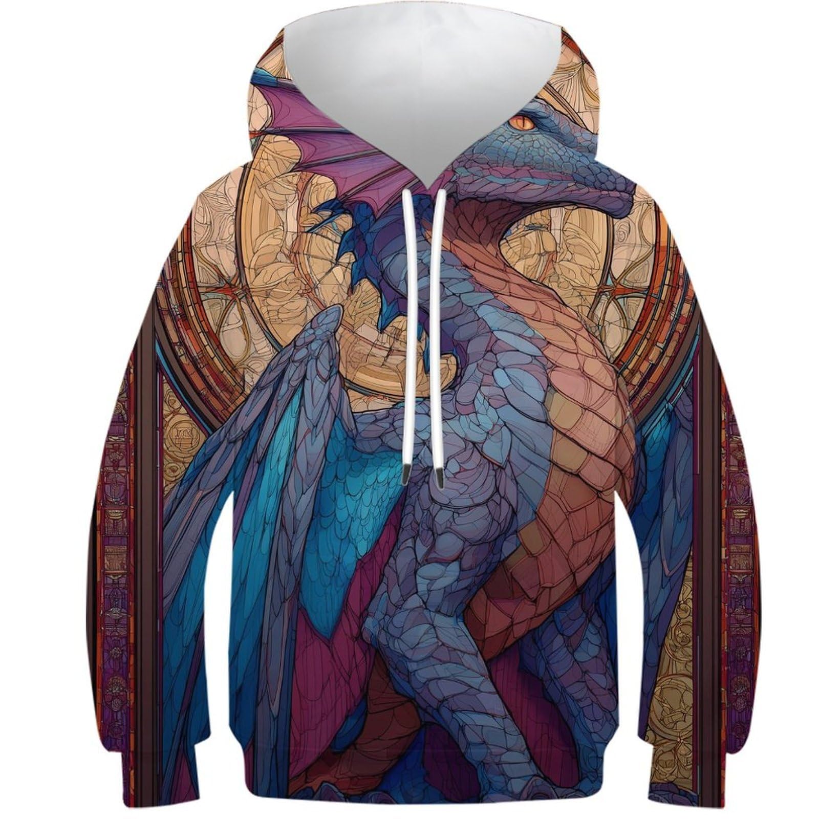Sweat à capuche dragon motif vitrail 3D pull manches longues - 8