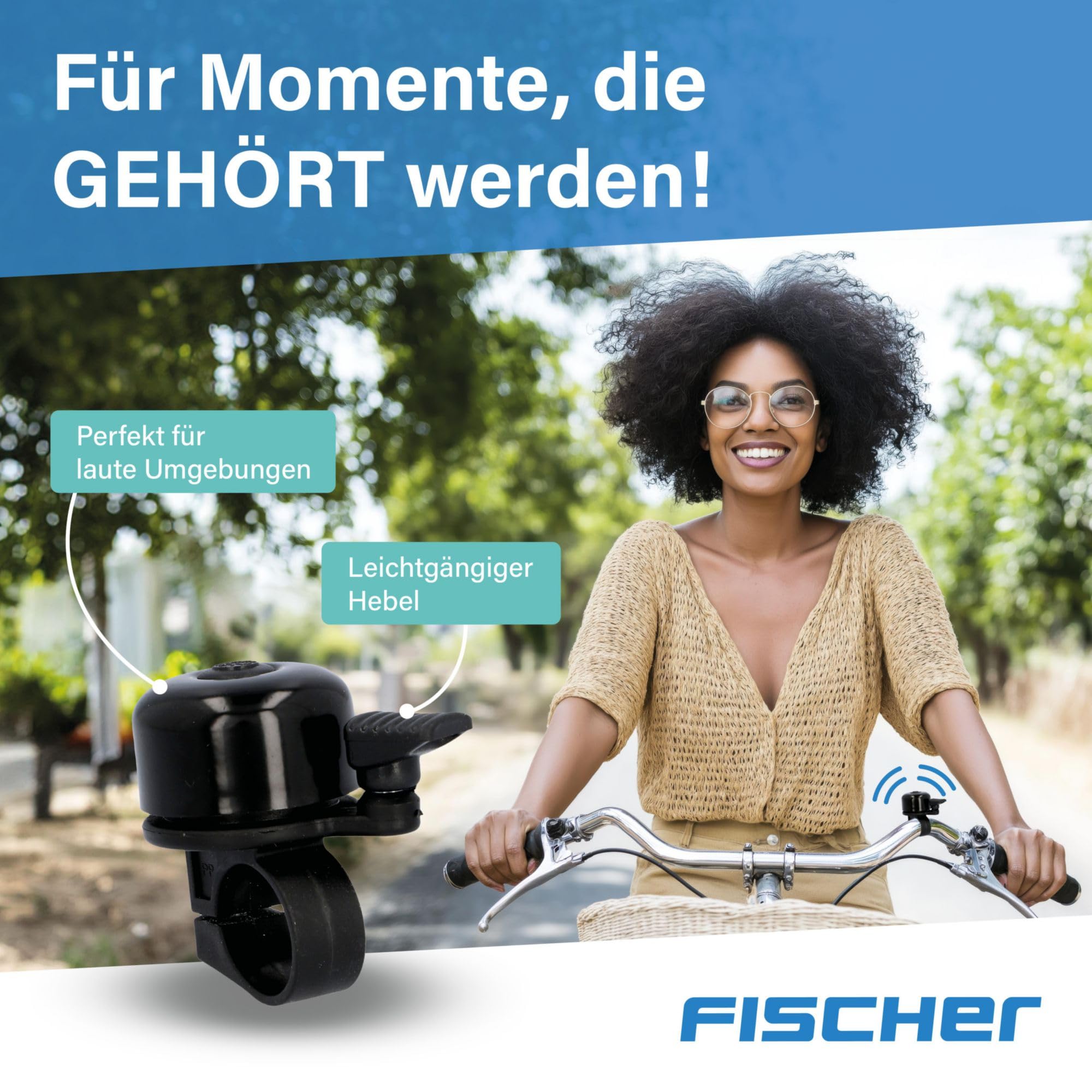 Fischer Fahrradglocke Mini, passend für Standard-Lenker, mit Halterung, schwarz - 3