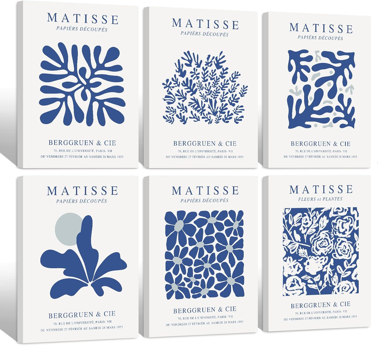 Blue Matisse Wall Art Prints Abstract Aesthetic Canvas Decor Trendy Henri Matisse Wall Art Poster Navy Blue Artwork Flower Market Minimalist Pictures for Room Bedroom 12x16x6 Inch Wrapped Canvas 12x16 Inch Wrapped Canvas Navy Blue Matisse Prints