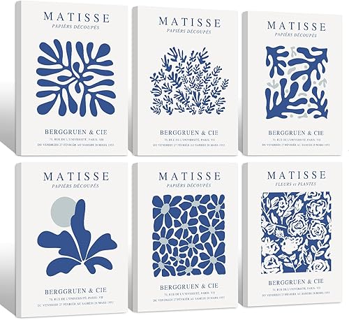 Miniatura 18 de Juego de 6 impresiones artísticas de pared de Matisse de color azul, arte abstracto estético para decoración de pared de Henri Matisse, póster de