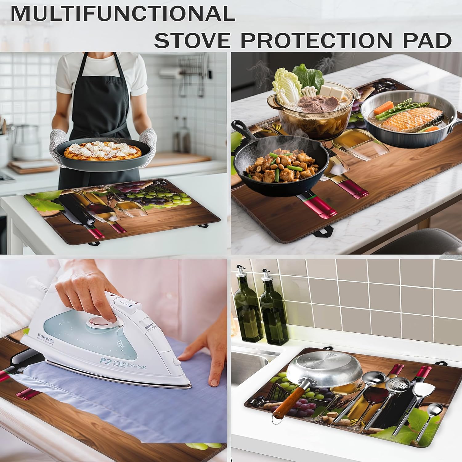 Wine Glasses Glass Top Stove Cover Protector,Farmhouse Grape Wine Bottle Stove Top Covers for Electric Stove,Washable Heat Resistant Cooktop Mat Anti-Slip Range Covers, 28 x 20 Inch