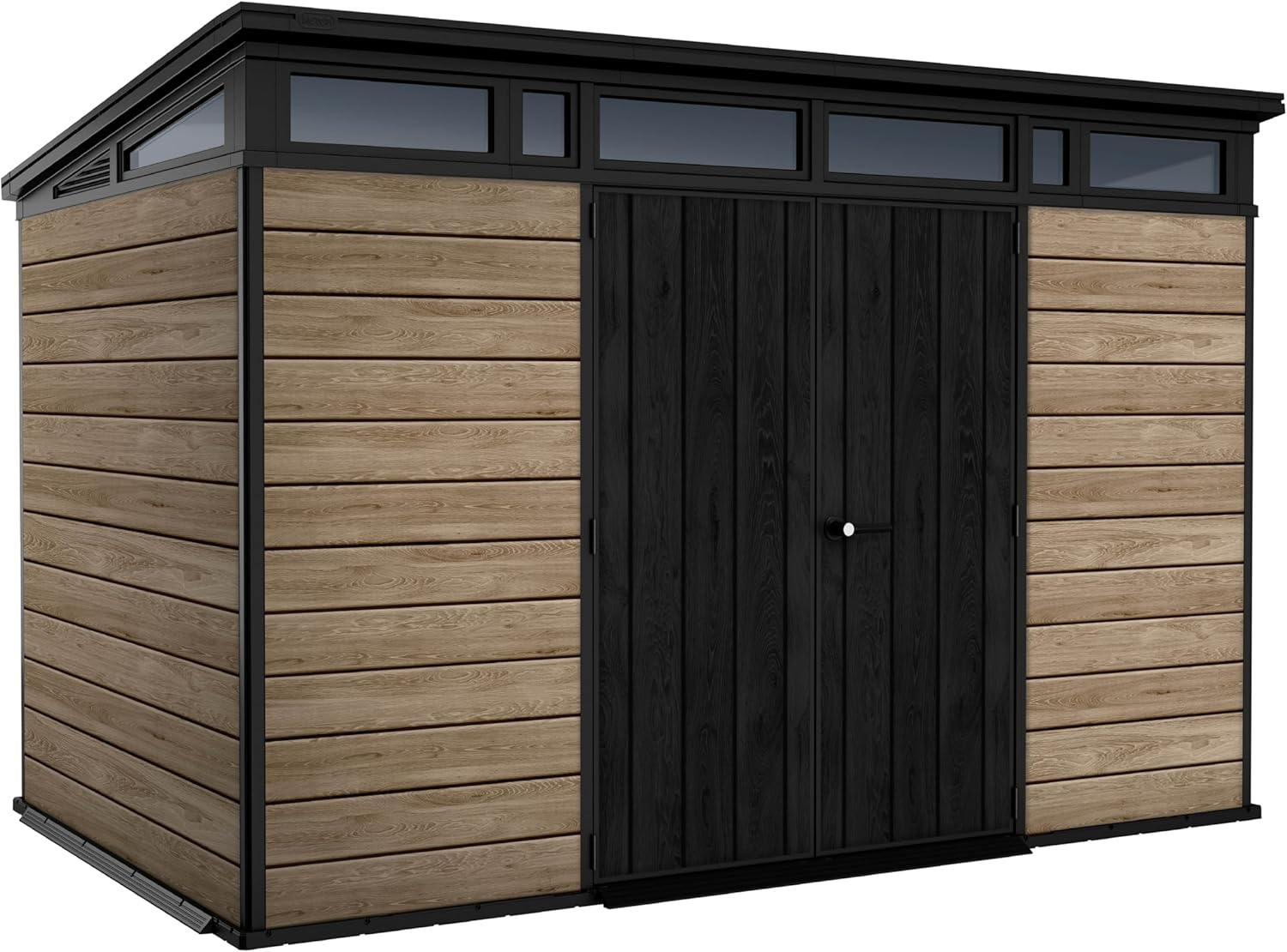 Keter Signature Collection 11x7 Ft All-Weather Storage Shed with Skylight, Window, Built-in Ventilation, & Lockable Double Doors, Pine
