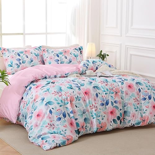 Miniatura 89 de MUXHOMO - Funda de edredón tamaño Queen, juego de funda de edredón reversible floral gris con cierre de cremallera, 3 piezas, juego de ropa de cama