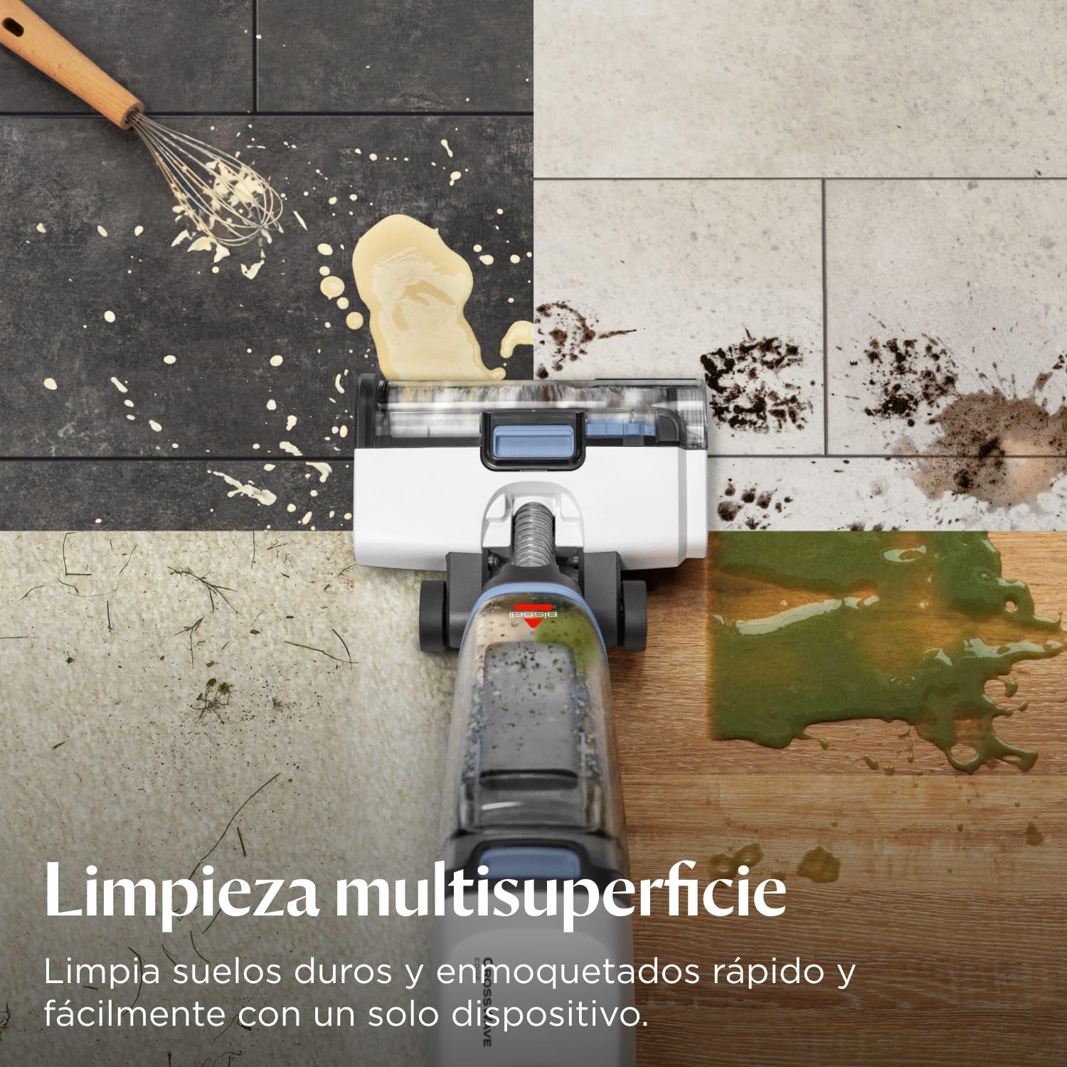 BISSELL CrossWave Edge, aspiradora de mano en seco y húmedo, limpieza potente de suciedad de mascotas, aspiradora en húmedo con tecnología ZeroGap, aspiradora para fregar, multisuperficie, 4088N