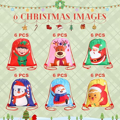 Miniatura 4 de Paterr 36 mochilas de Navidad con cordón a granel, 13.3 x 16.5 pulgadas, mochila de regalo grande con cordón, bolsas de regalo de Navidad para