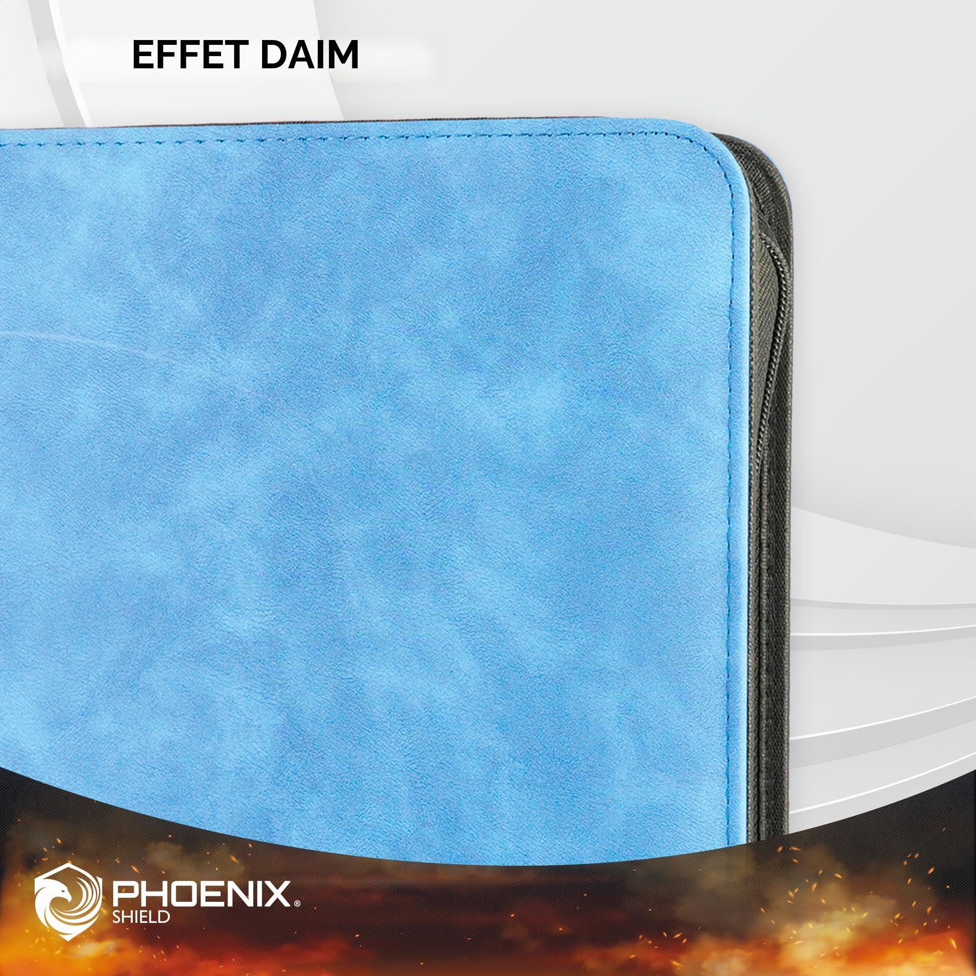 Phoenix Shield 69109 – Album Bleu effet cuir 9 pochettes pour cartes en toploader (360 cartes) – Classeur rigide à fermeture éclair avec ouverture latérale