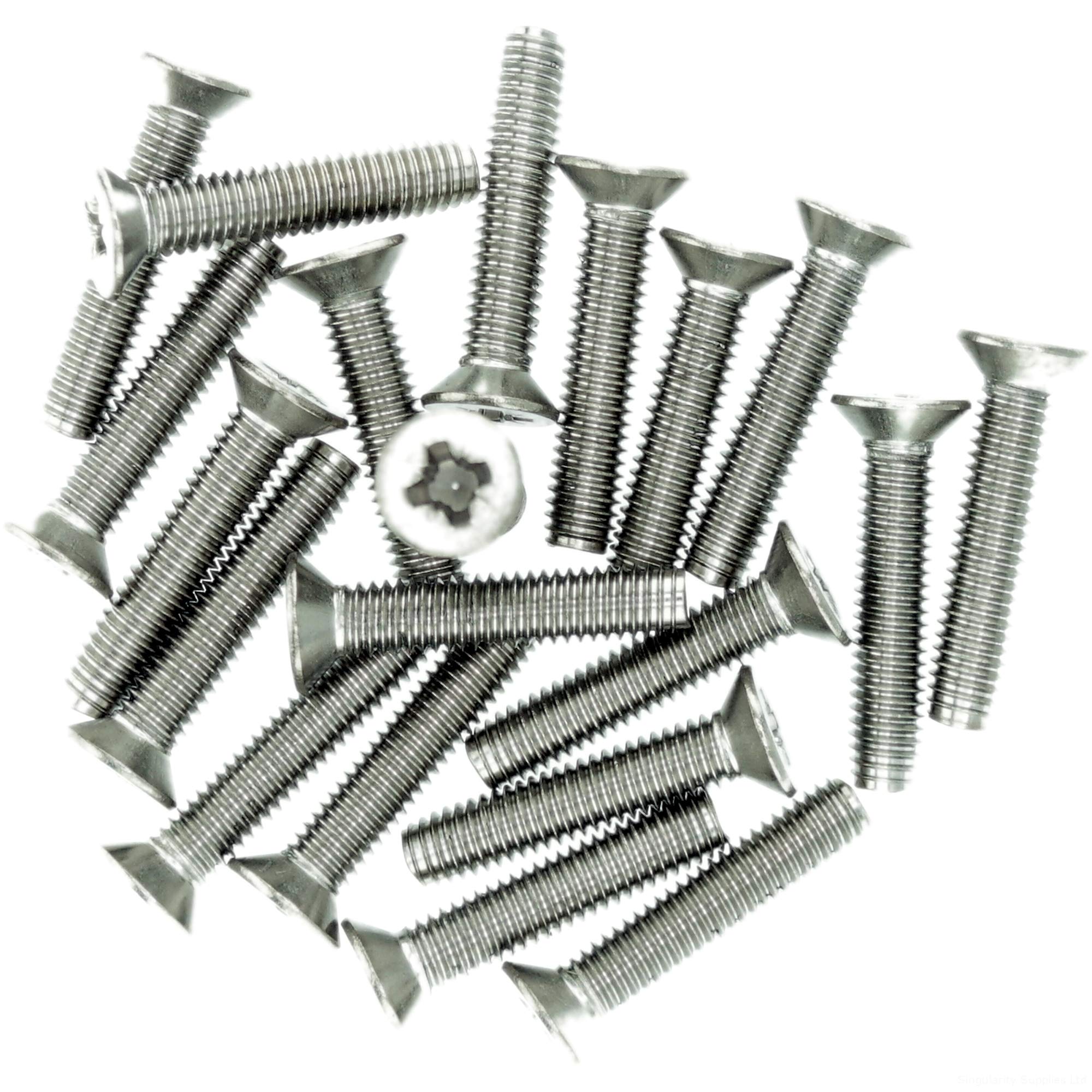 Singularity Supplies M2.5 (2.5Mm X 4Mm) Pozi Countersunk Thread Rolling Screw - Stainless Steel (A2) (Pack Of 20)