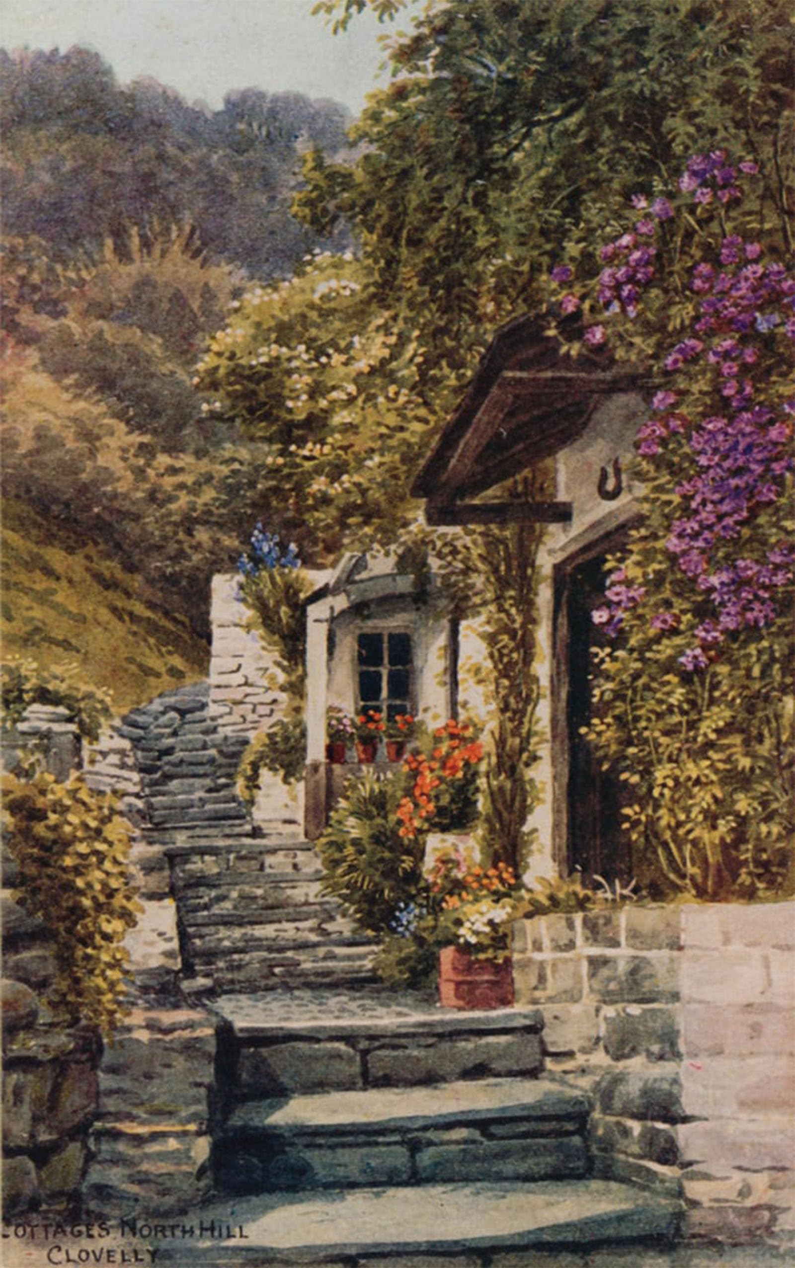 Posteriik No Frame Vintage Art Print Images Pictures Print Cottages North Hill Clovelly By Alfred Robert Quinton Modern Colour Posters For Office Home Decor 60X90cm