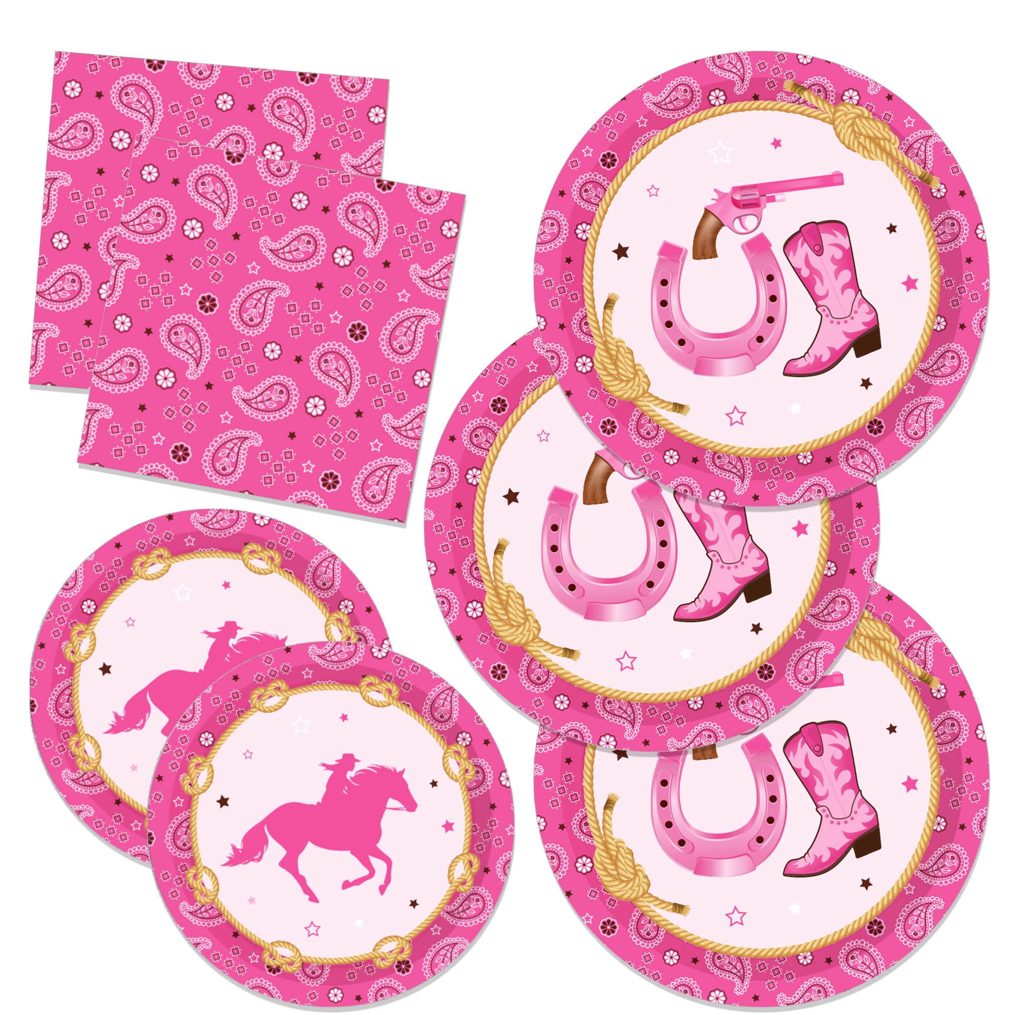 CC HOME Western Cowboy Birthday Paper Plates Napkins Cowgirl Disposable Tableware Set Baby Shower Party Supplies Tissue Cowboy Theme Cutlery Sets Serves 24 Guests for Party Plates Napkins 88PCS