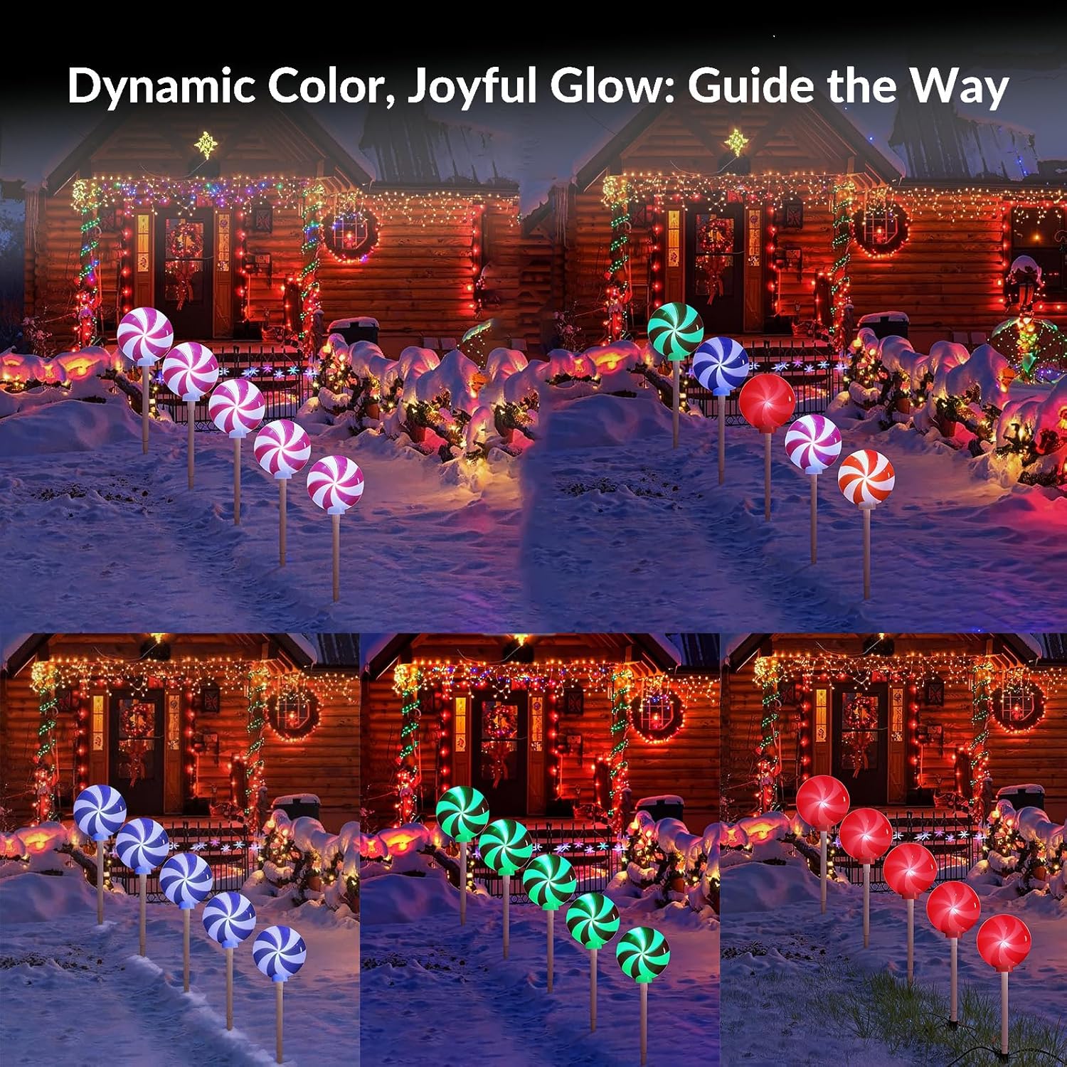 Christmas 3D Peppermint Lollipop Pathway Lights, 26" Outdoor Drivingway Markers, Color-Changing LED Candy Cane Lights, Connectable UL Listed for Yard Path Lawn Patio Decor (Multi Candy, 5)