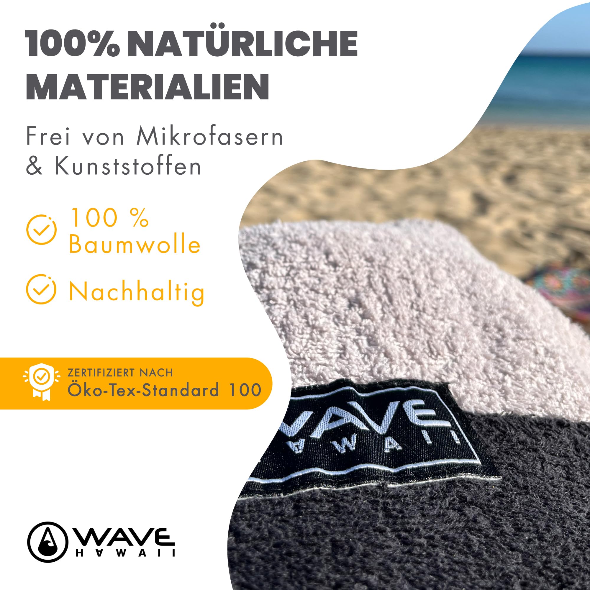 WAVE HAWAII Surfponcho für Körpergrößen 161-183 cm Poncho 100% ÖKO Baumwolle Velours Umkleidehilfe für Schwimmen Strand Surfen Surf Poncho Badeponcho Duschponcho für Herren und Damen