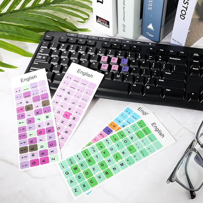4 pegatinas de letras para teclado inglés mate con fondo de color miniatura 3