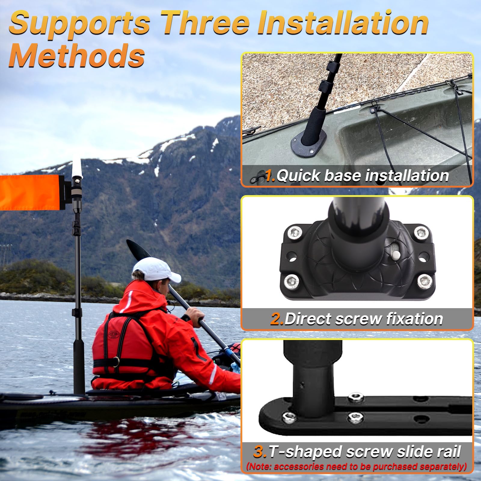 Amazon.com: Viswiker 360 Degree Kayak Navigation Lights with Retractable  Pole and Orange Visibility Flag, Waterproof LED Kayak Light for Night Kayaking  Fishing Paddling, Kayak Accessories : Sports & Outdoors