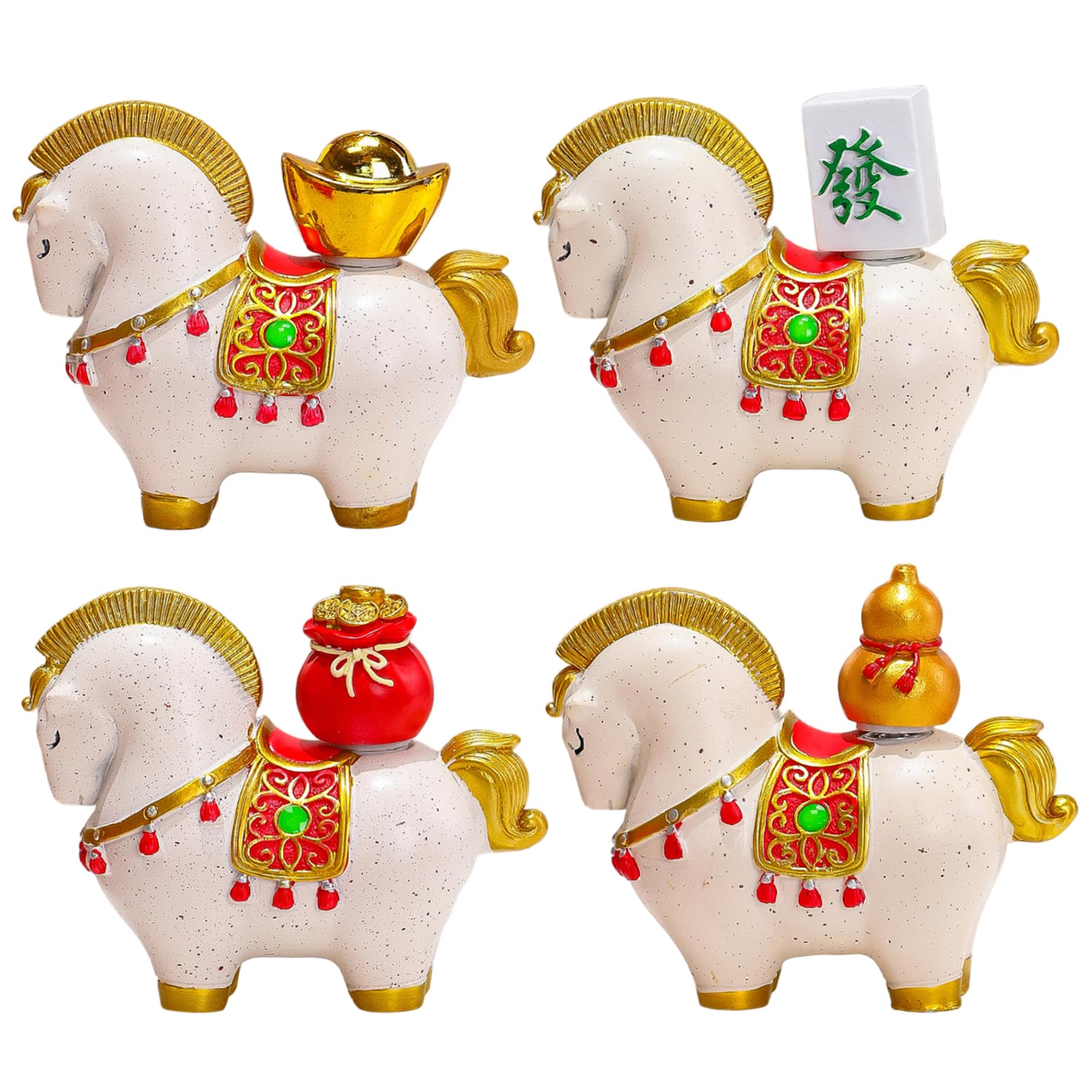 Figurines de Cheval en résine pour la décoration du Nouvel An chinois 2026, lot de 4 statues de bureau