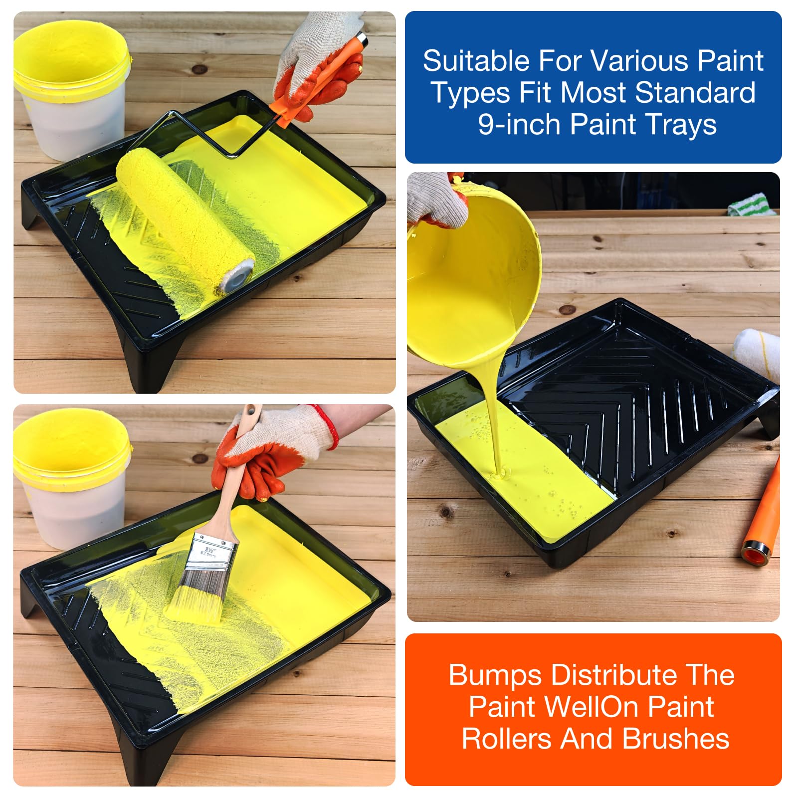 Great Andrew - Confezione da 4 vassoi di vernice da 22,9 cm, 2 vassoi in plastica robusta con 2 vassoi usa e getta, vassoi per rullo di vernice, per progetti di pittura fai da te, pareti, mobili