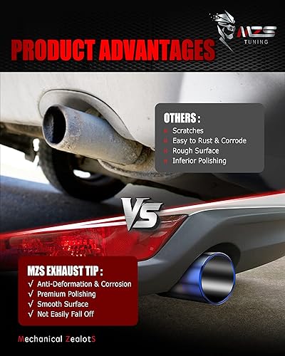 Miniatura 5 de MZS Punta de escape, acero inoxidable de 2.5 pulgadas, entrada de 4 pulgadas, salida de 9 pulgadas de longitud, tubo de escape universal, borde