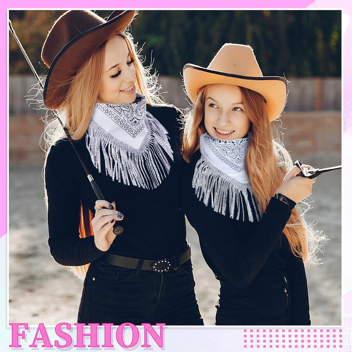 Handepo 2 Pcs Disco Fringed Bandana Last Disco Paisley Bandanas Rhinestone Fringe Bandanas for Women Western Party Favor - Image 6