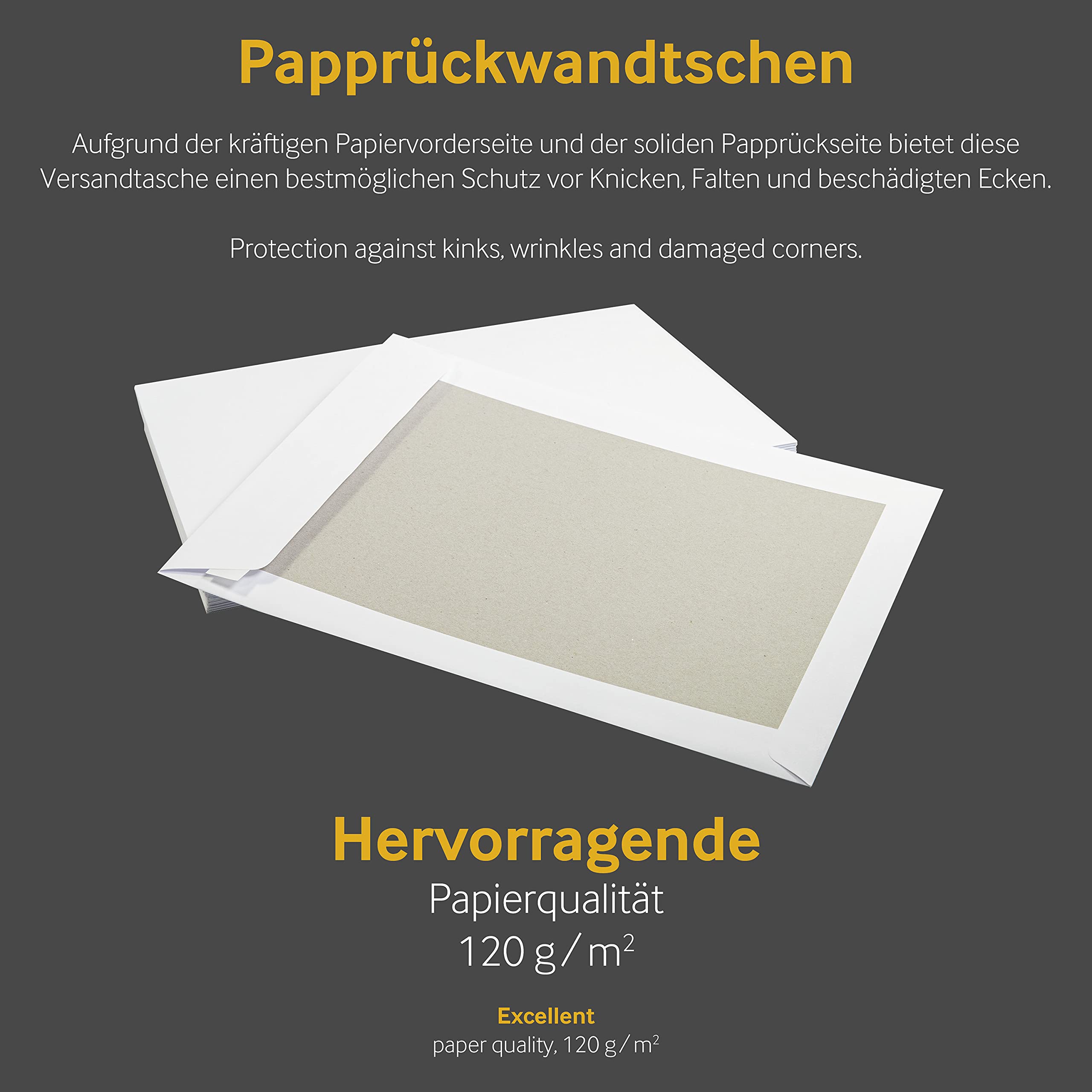 Papprückwandtaschen DIN C4, 229 x 324 mm, ohne Fenster, 100 Stück, Weiß | Versandtaschen, Haftklebung mit Abziehstreifen, Gerade Klappe, 120 g/m² Offset, Blanke Briefhüllen
