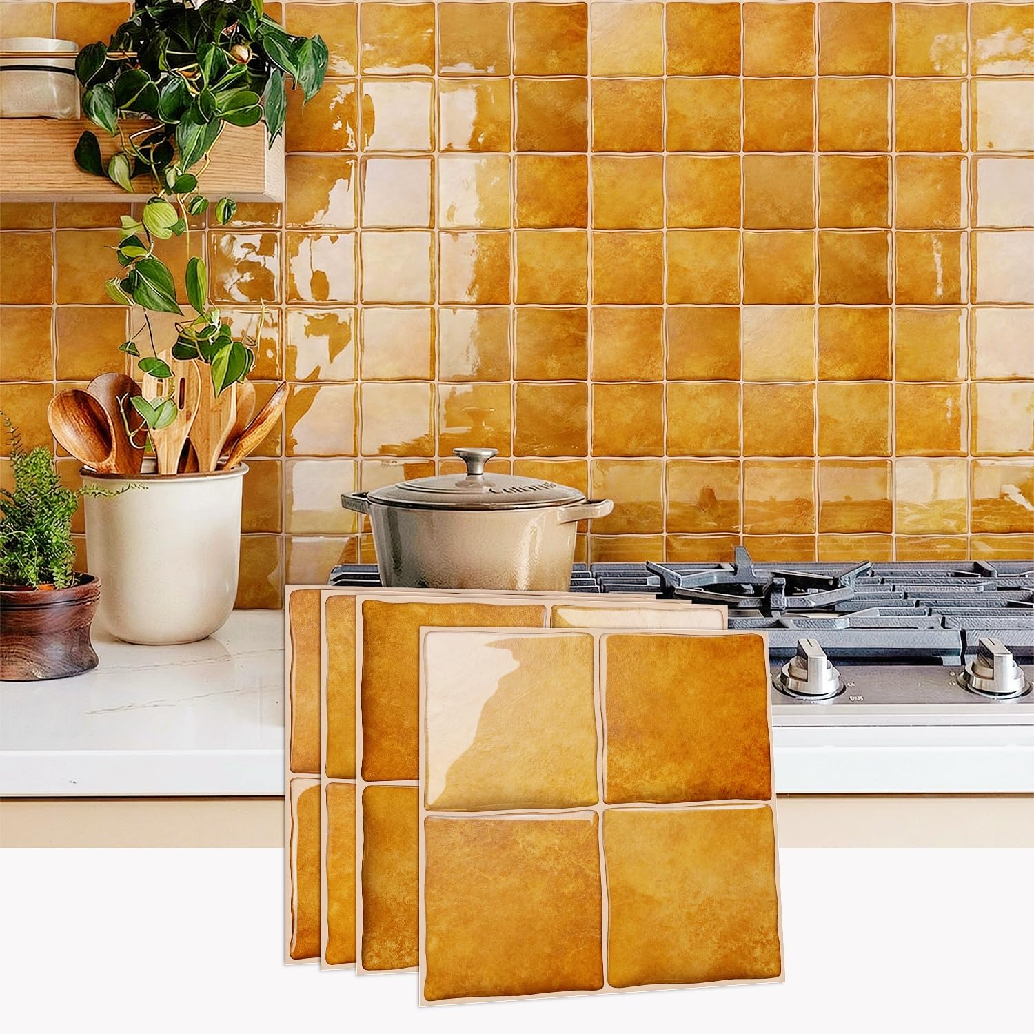 indabyo 20 Sheets Mosaic Marble Effect Tile Stickers Peel and Stick on Tile