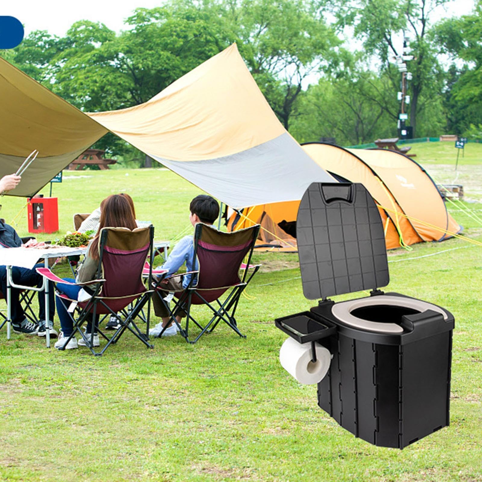 Campingtoilette, tragbare Toilette für Camping Kompaktes Töpfchen | Faltbare, leicht zu reinigende Außentoilette mit PU-Kissen für Boot, lange Reisen, Angeln, , Stau, Zuhause, im Freien