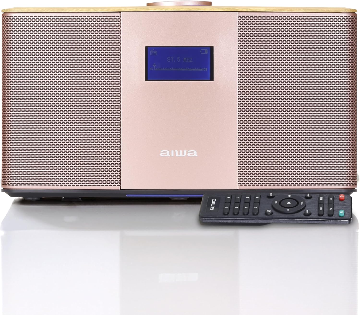 Aiwa Exos 5 Wireless Speaker in a home setting, demonstrating its use for audio playback.