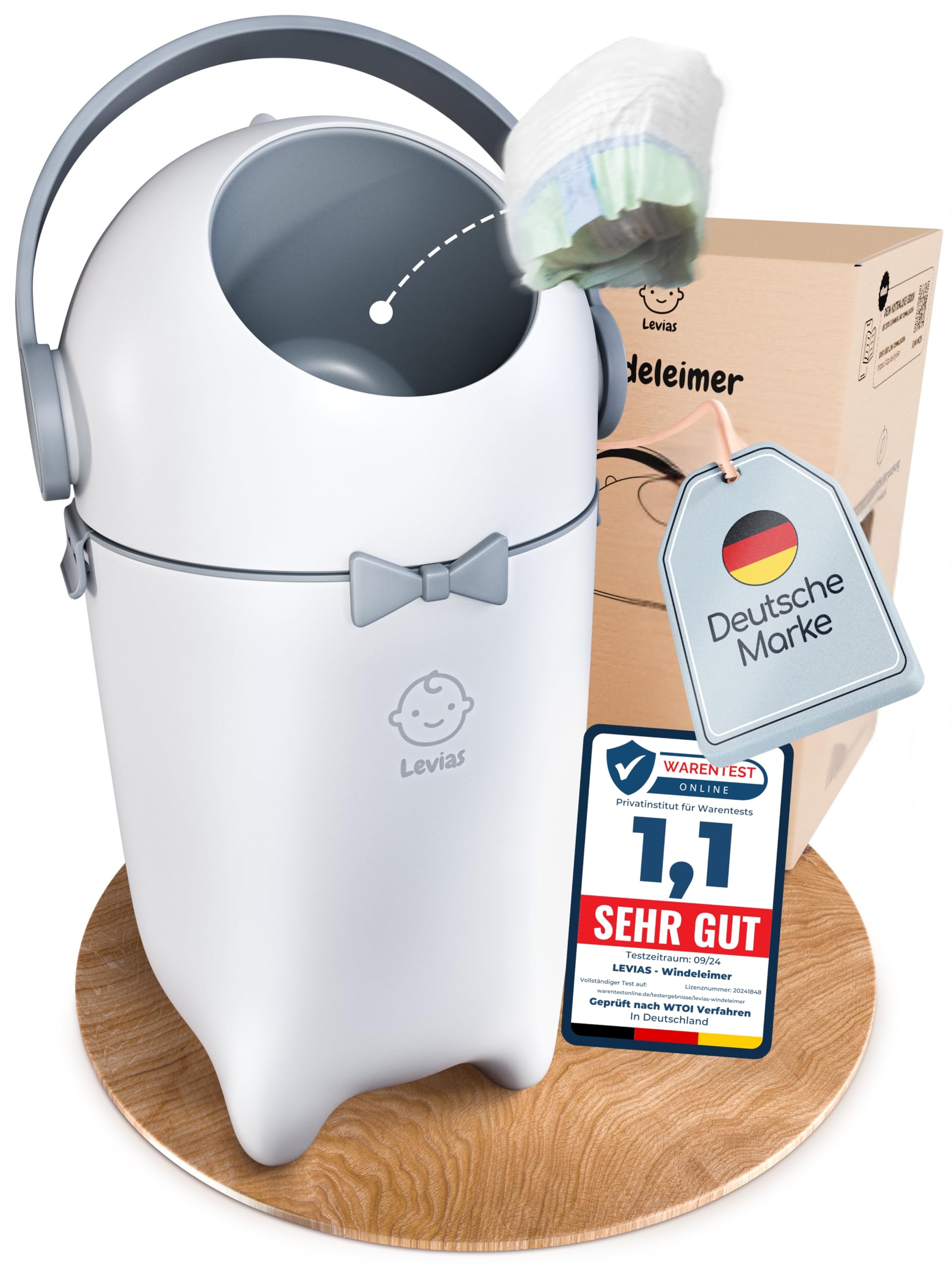 Levias® Windeleimer Baby Mülleimer Geruchsdicht | Windelmülleimer Geruchsdichter Wickeleimer ohne teure Nachfüllkassetten 10L Volumen