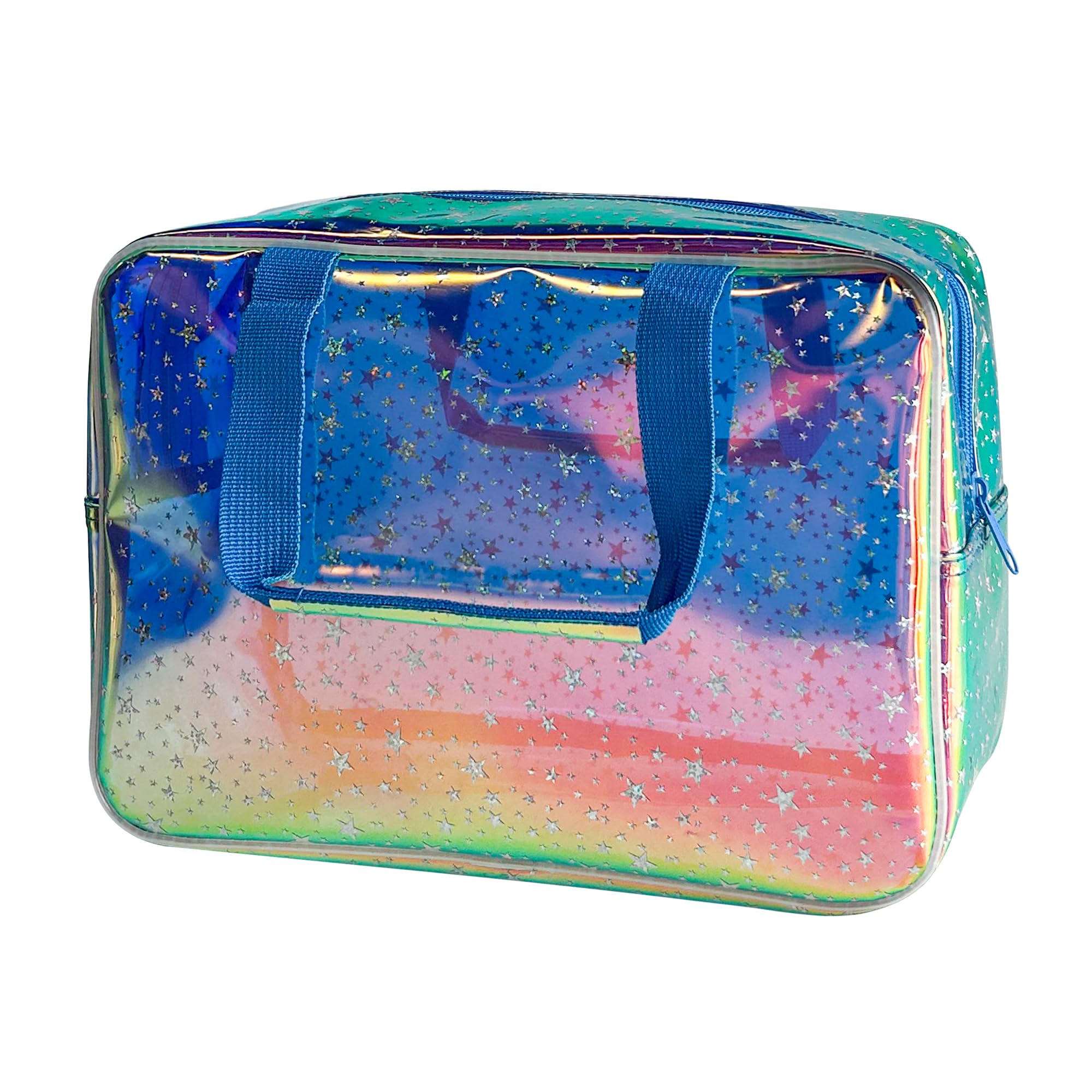 TotePrint Kosmetiktasche Sternmuster Laser blau wasserdicht PVC Make-up Tasche für Reisen Kosmetik-Pflegeprodukte enthalten30*21 * 13cm (Holographic Blue+Stars)