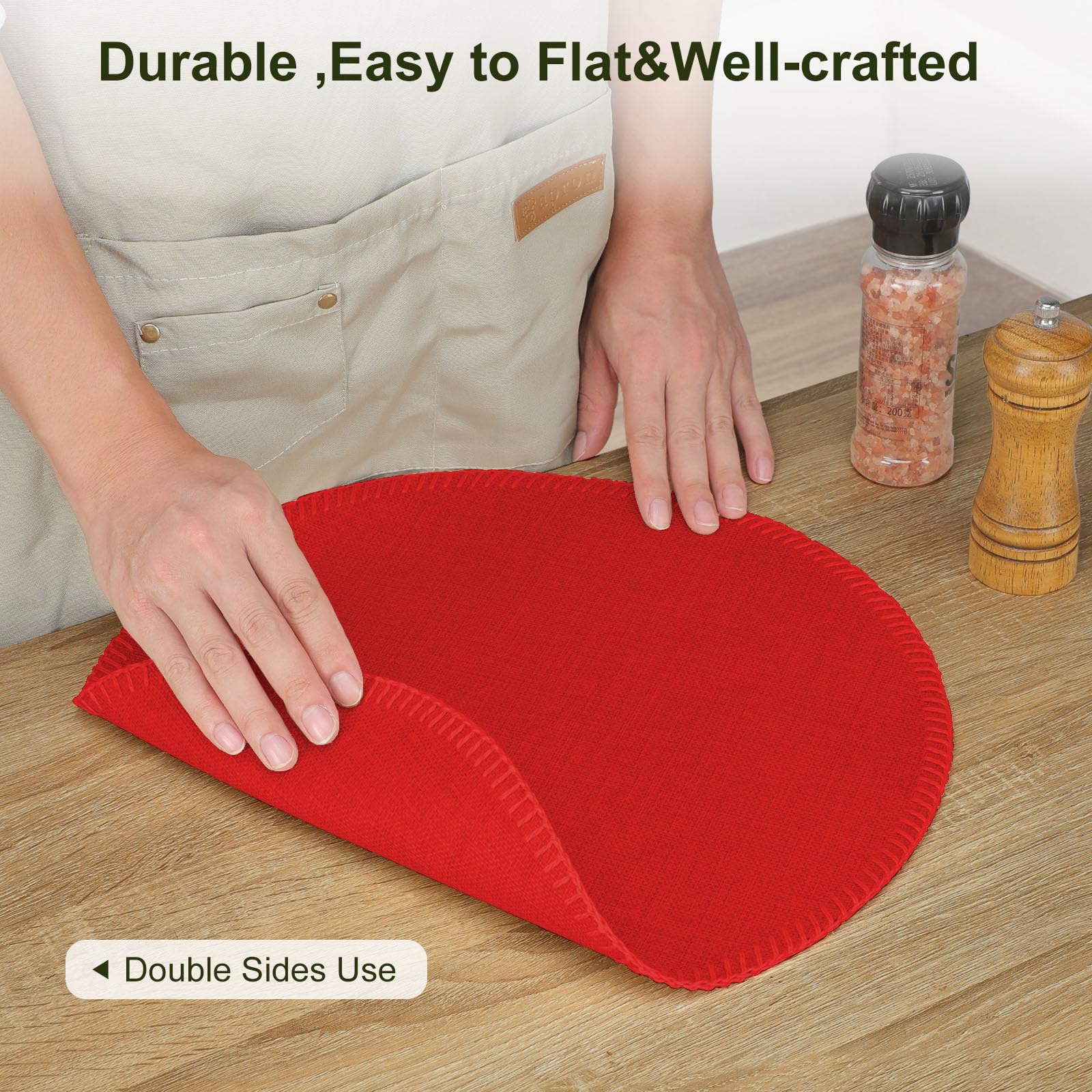 Rinpon Round Placemats Set of 8, Machine Washable Linen-Like Cloth Place Mats & Heat-Resistant for Dining Table - Image 4
