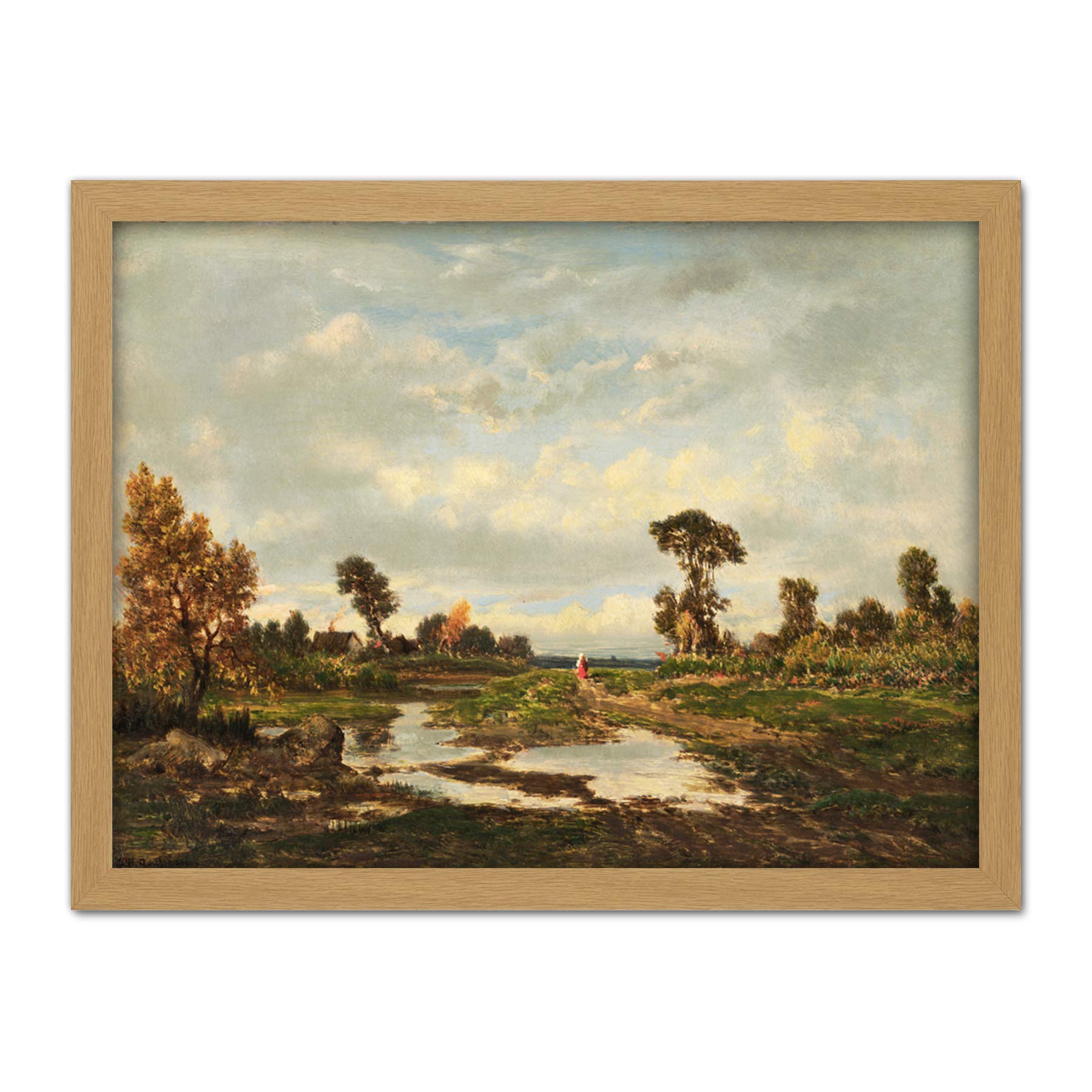 Artery8 Theodore Rousseau Farm Cottage Edge Of Marsh Painting Artwork Framed Wall Art Print 18X24 Inch