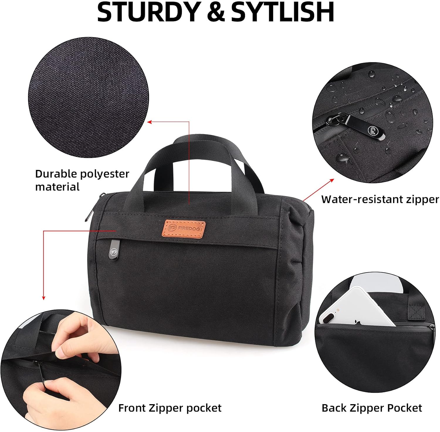 FIREDOG Smell Proof Pouch, Black Large Odor Proof Bag Carbon Lined Smoking Stash Case 9”x4”x5”