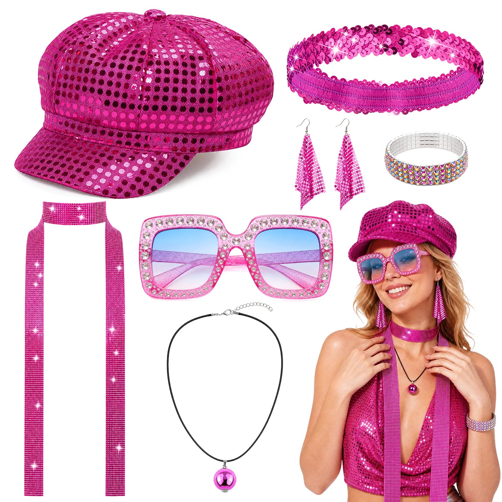 7pcs 70s Disco Costume for Women Abba Fancy Dress Accessories for 70s Party
